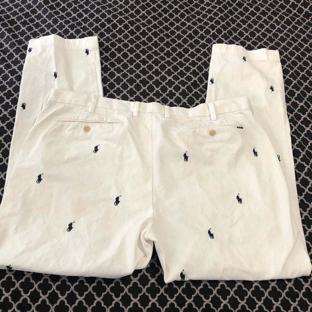 Polo Ralph Lauren Chino Pants Mens 40 White All Over Pony Slim Fit Preppy Casual